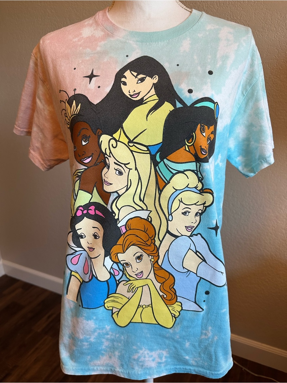 Disney Girls Tie-Dye Princess Graphic Tee - Blue, Pink, Yellow